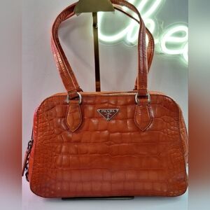 Prada Orange Croc-Embossed Handbag